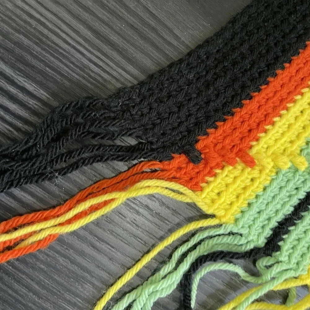Crochet Throw Afghan Blanket Textured 49.5 x 59 Green Orange Yellow Black MCM